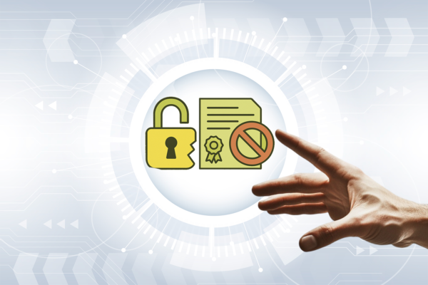 A hand reaches for a and an expired digital certificate that has been revoked.